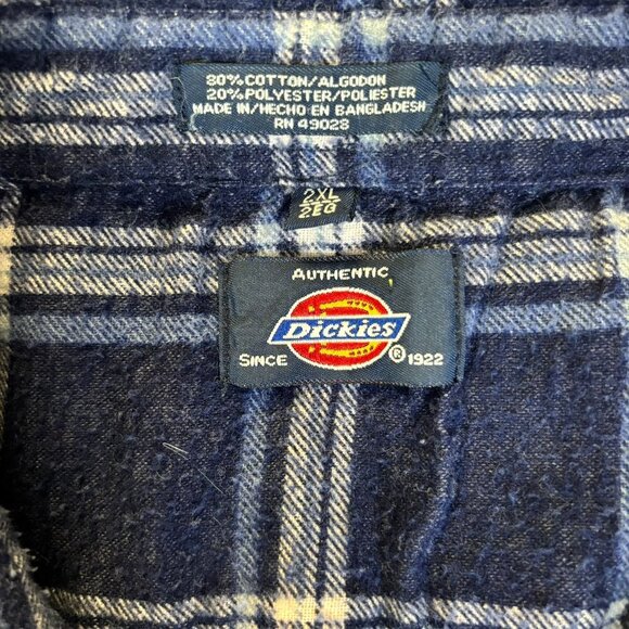 Vintage 90s Dickies Pearl Snap Western Shirt 2LX Blue Plaid Flannel Long Sleeve - Picture 6 of 6